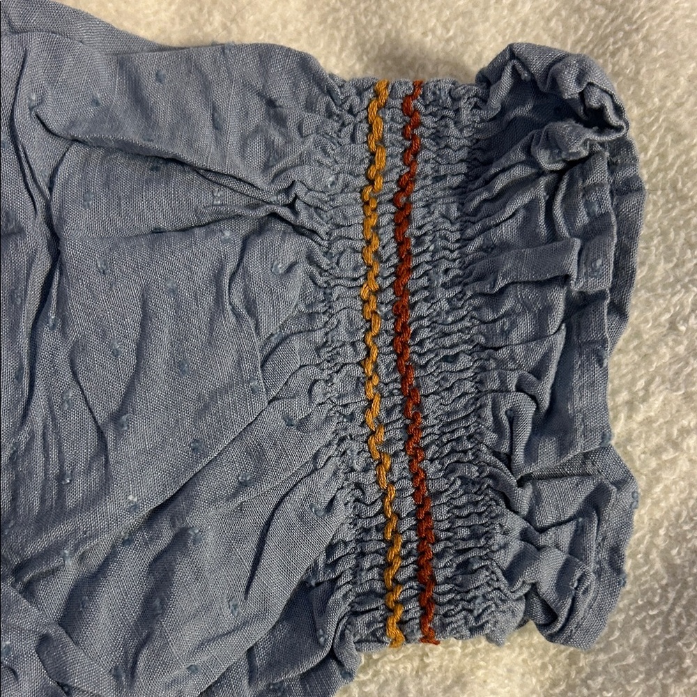 ivy jane Blue Smocked Peasant Blouse with Rust Embroidery - Picture 4 of 12